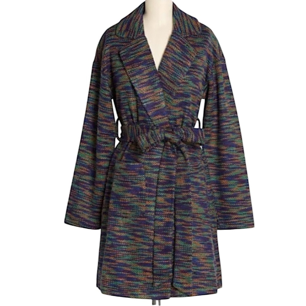 NWT ModCloth Multicolor Drinks by the Fire Sweater Coat